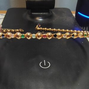 Womens Gold Plated Choker Necklace With Asst Gemstone Colors